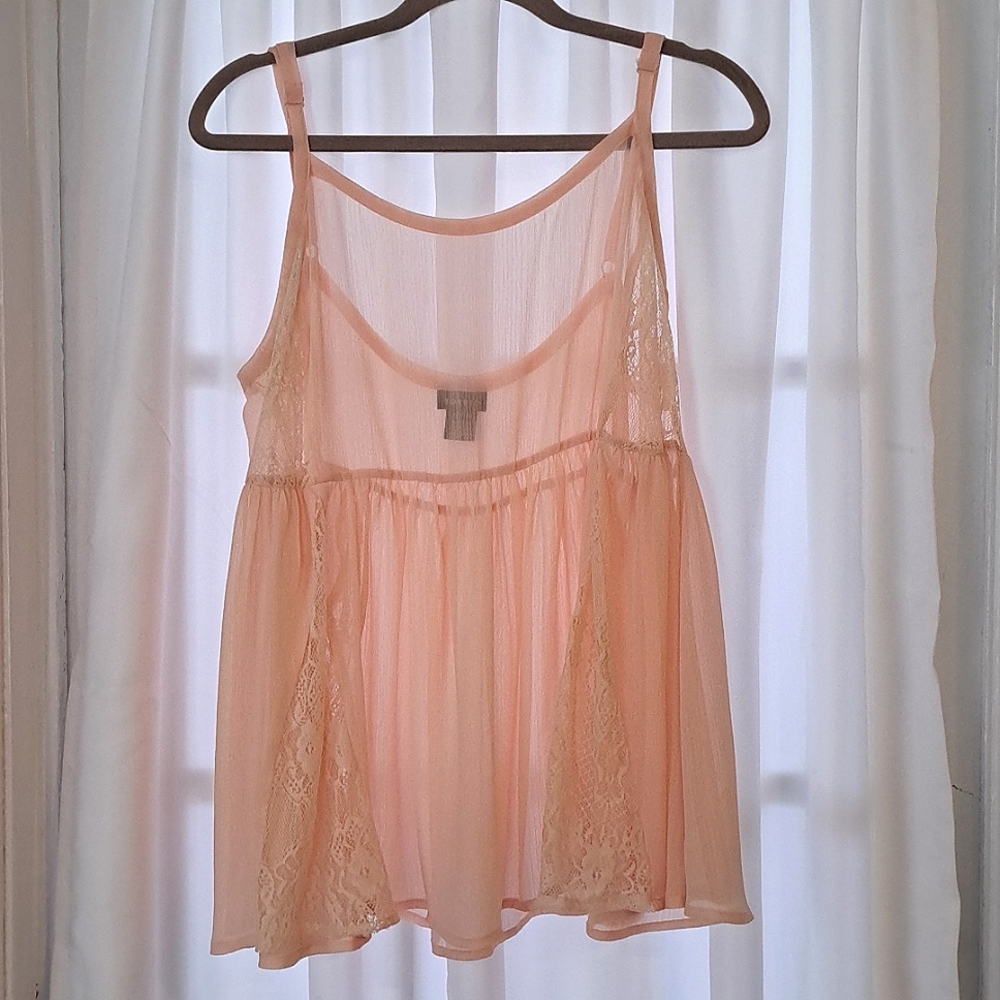 NWOT TORRID TOP-SHEER BABYDOLL TOP W/LACE- SIZE 2